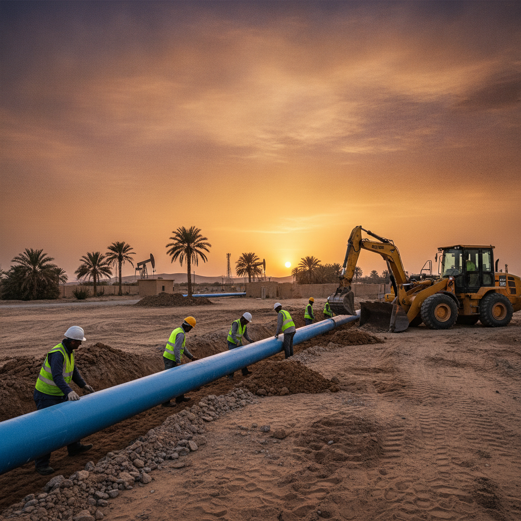 HDPE PE100 pipeline construction with welding equipment in UAE