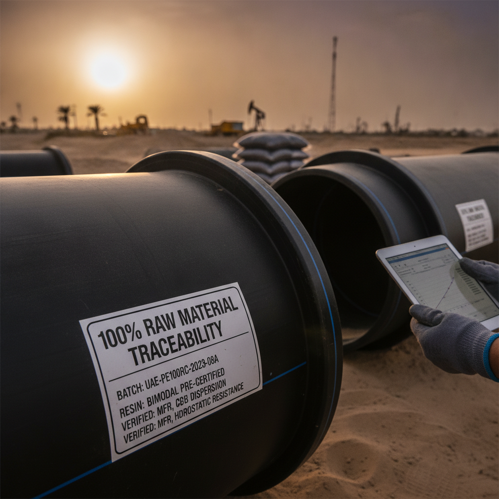 Raw material traceability certification badge for UAE and GCC HDPE pipeline supply