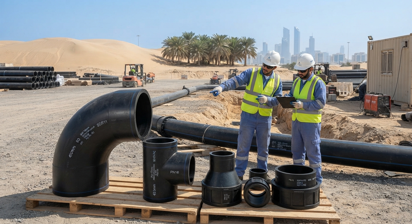 Injection-molded PE spigot fittings for UAE district cooling pipeline