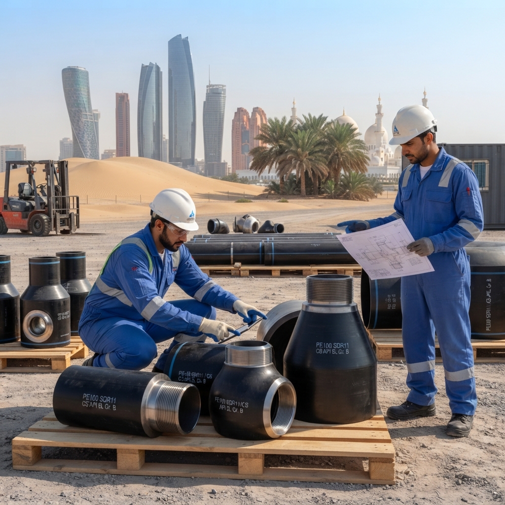 PE-to-steel transition adaptor installation at pipeline terminal