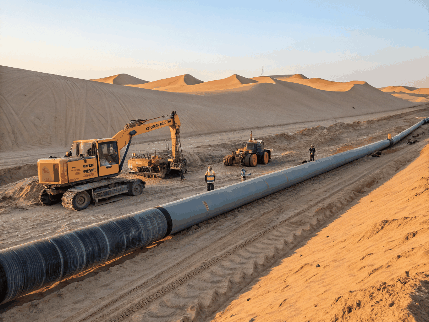 HDPE gas pipeline infrastructure in UAE desert setting